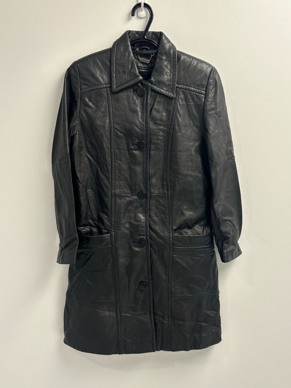 Danier Black Leather Button-Front Women's Coat